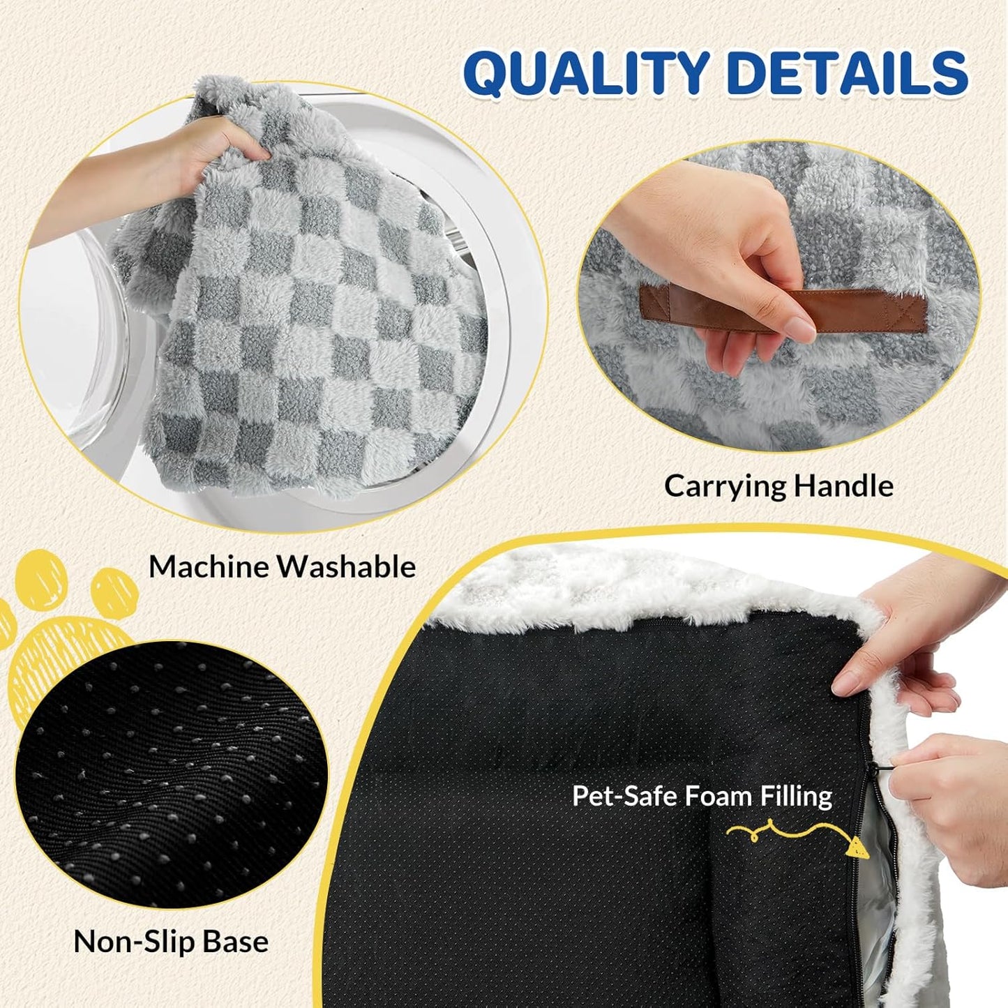 Large Dog Bed Sofa, Fluffy Pet Bed for Medium and Large Dogs, Supportive Dog Couch Sofa for Dogs, Pet Sofas with Washable Cover & Non-Slip, 38 inch, Grey