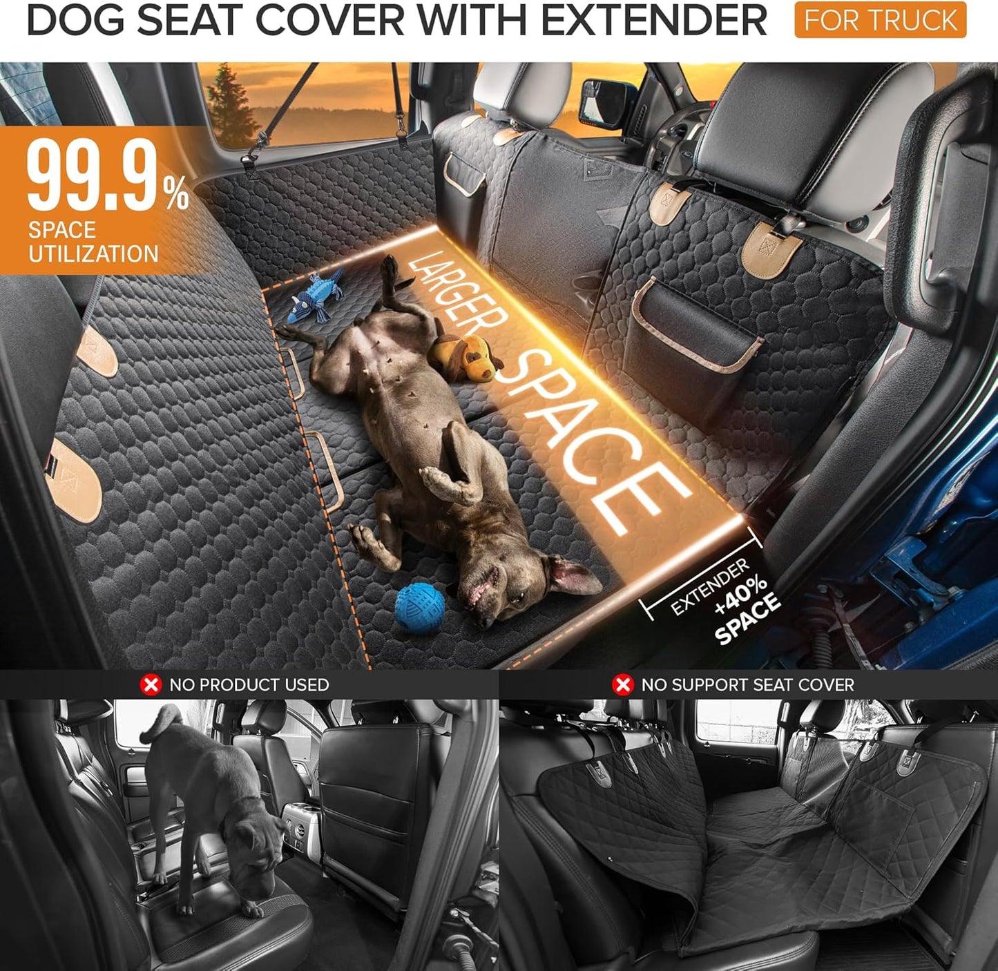 SHARLOVY XL Truck Back Seat Extender for Dogs, Large Hard Bottom Dog Car Seat Cover for Back Seat, Heavy Duty Dog Car Hammock, Waterproof Pet Seat Covers for Trucks, F150, Ram1500 and Large SUV