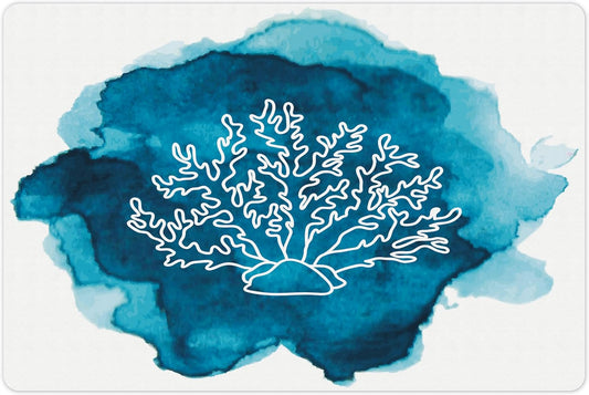 Lunarable Aquarium Pet Mat for Food and Water, Watercolor Stain Dot with Coral Sea Inspired Design, Non-Slip Rubber Mat for Dogs and Cats, 18" X 12", Pale Blue