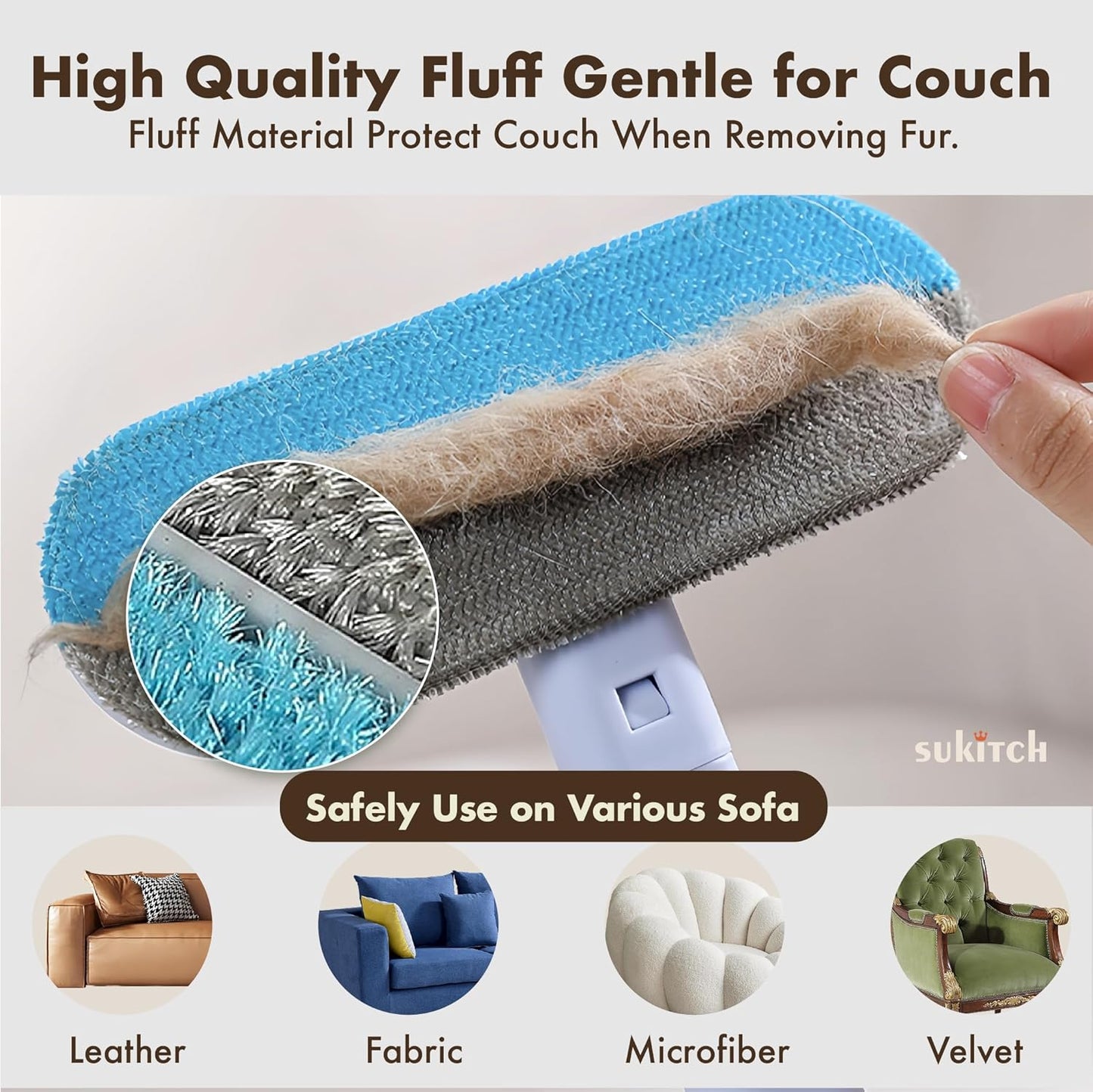 Pet Hair Remover for Couch, Grey, 17.3Inch, Durable, Reusable, Washable Lint Cleaner for Dog and Cat Hair, Gentle on Furniture, Effective on Carpets, Clothing, Bedding