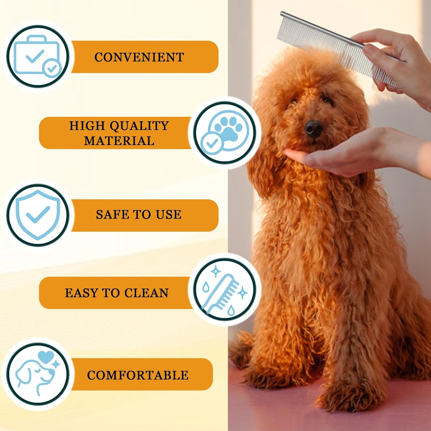 Dog Comb and Cat Combs Stainless Steel Teeth, Grooming Tool for Long & Short Hair, Dematting Comb for Dogs, Removes Tangles & Knots (Large Silver)