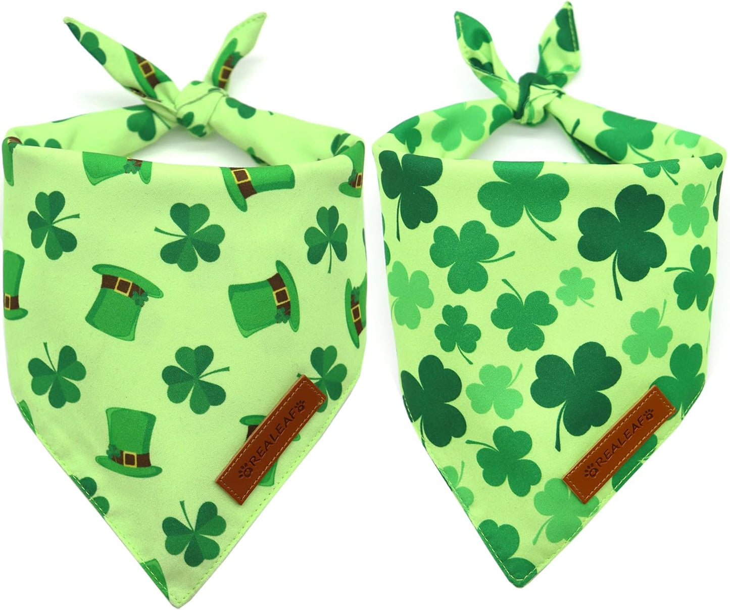 Realeaf St. Patrick's Day Dog Bandanas 2 Pack, Triangle Reversible Pet Scarf for Boys and Girls, Premium Durable Fabric, Holiday Bandana for Large and Extra Large Dogs (X-Large)