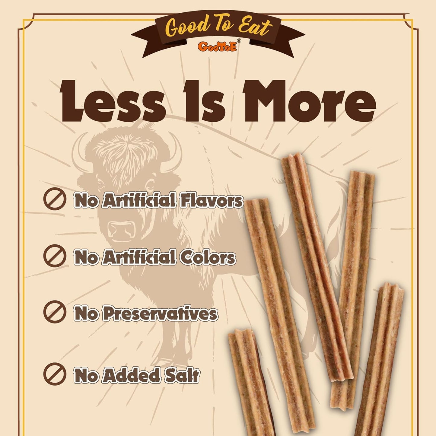 Gootoe Buffalo Dog Treats, Buffalo Bites Stick (Large) 1.5 lb Natural Low-Fat Chews for Training & Rewards, Limited Ingredient, Perfect for Medium Dogs, Resealable Bag