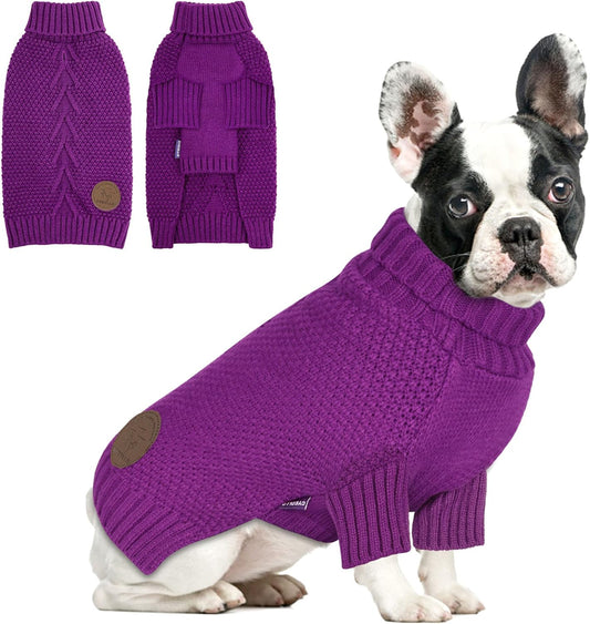 cyeollo Dog Sweater Pullover Turtleneck for Dogs, Classic Knitwear Fall Winter Cold Weather Dog Clothes Warm Pet Apparel Small Medium Large Dog Sweaters, Purple XL