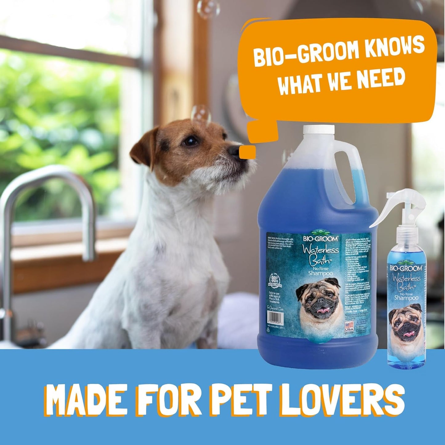 Bio-Groom Waterless Dog Shampoo - Tearless, No-Rinse, Dog Bathing Supplies, Puppy Wash, Cat & Dog Grooming Supplies, Cruelty-Free, Made in USA, Dry Shampoo Spray, Dog Products - 8 fl oz 1-Pack