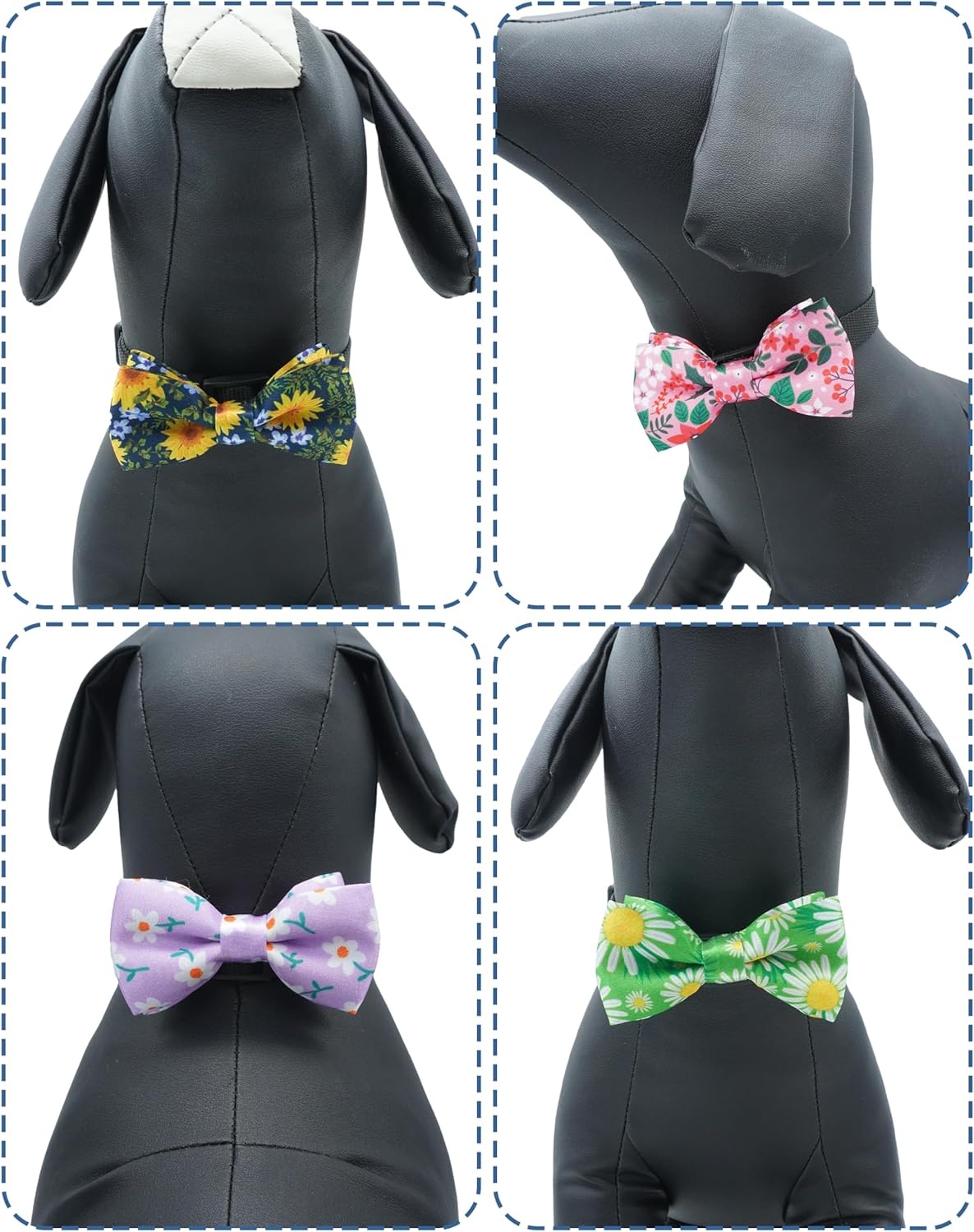 PET SHOW 10 Pack Floral Big Dog Bow Ties for Large Medium Dogs Sliding Collar Attachments Spring Bowties Sunflower Rose Bowknots Party Holiday Pet Grooming Accessories(Large)