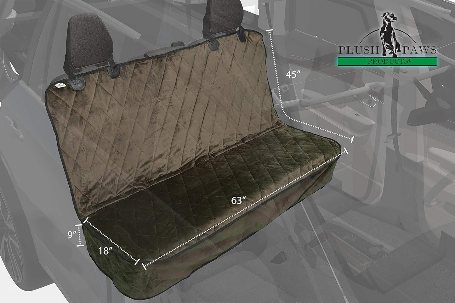 Plush Paws Products Velvet Rear Car Seat Protector w/o Hammock | Washable & Waterproof Back Seat Dog Cover for Car, Truck, & SUV | Nonslip, Tear Resistant Pet Seat Cover | X-Large Chocolate