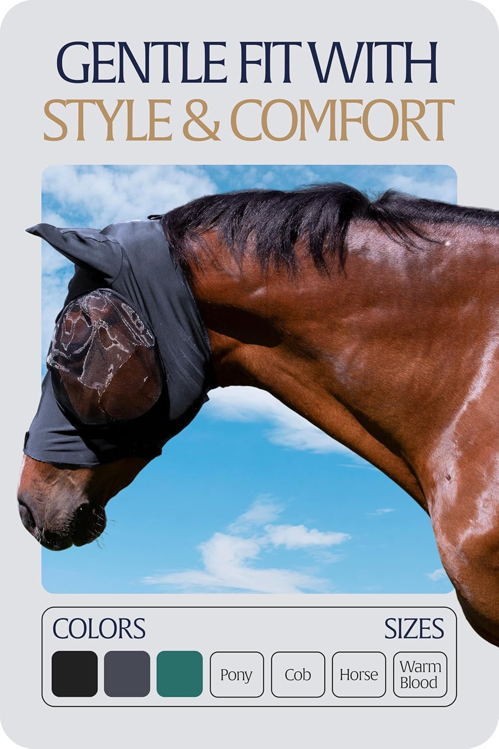 Equinavia Bug Out Fly Mask | Against Flies, Insects, UV Rays - Carbon Grey - Cob