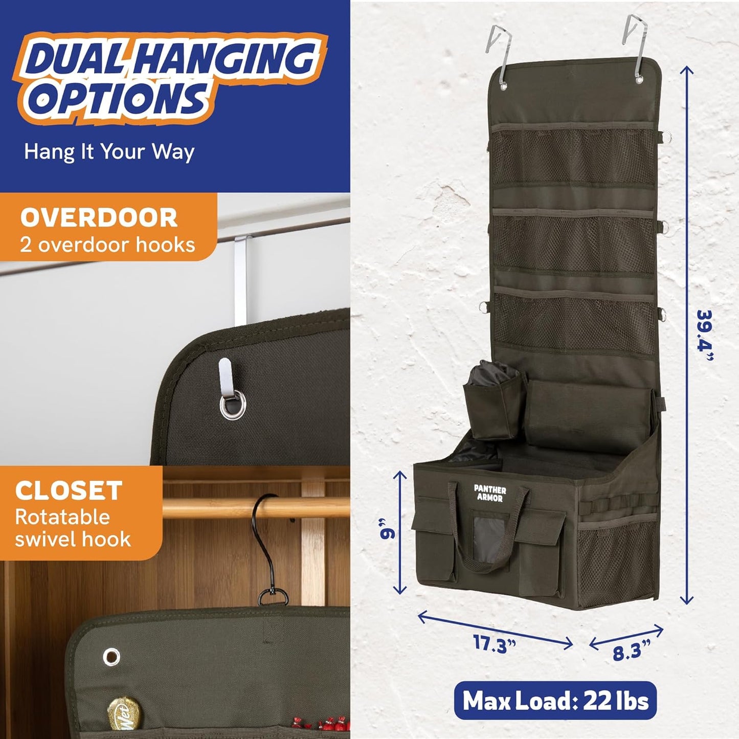 Panther Armor Dog Travel Bag Hanging Dog Organizer & Pet Storage Tote Bag for Supplies | Waterproof Door Storage & Closet Organizer | Food & Treat Container for Travel Accessories