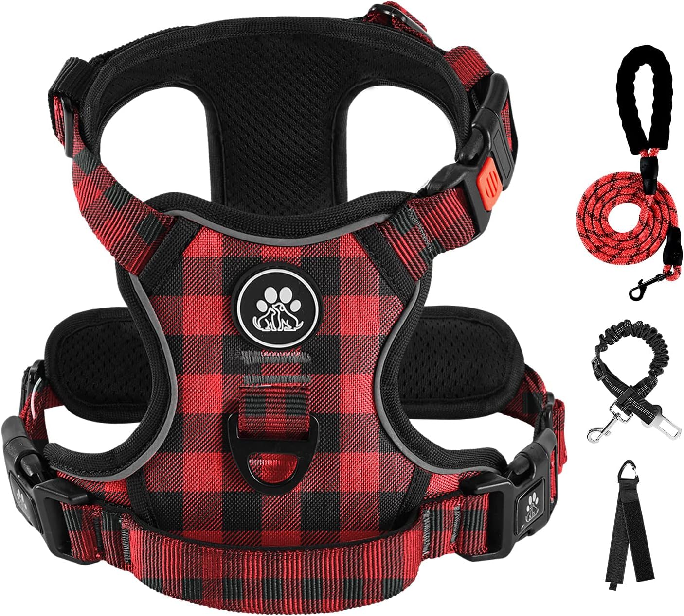 IVY&LANE No Pull Dog Harness with Leash Set, Reflective No Choke Pet Vest,Adjustable Oxford Dog Vest Harness with Easy Control Handle for Small Dogs (Checkered Red,S)