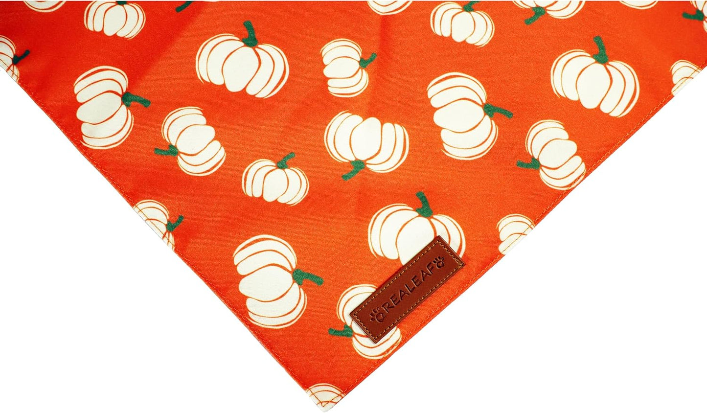 Realeaf Thanksgiving Fall Dog Bandanas 2 Pack, Orange Plaid Pumpkin Pet Scarf for Boy and Girl, Premium Durable Fabric, Holiday Halloween Bandana for Large and Extra Large Dogs(Fall, X-Large)