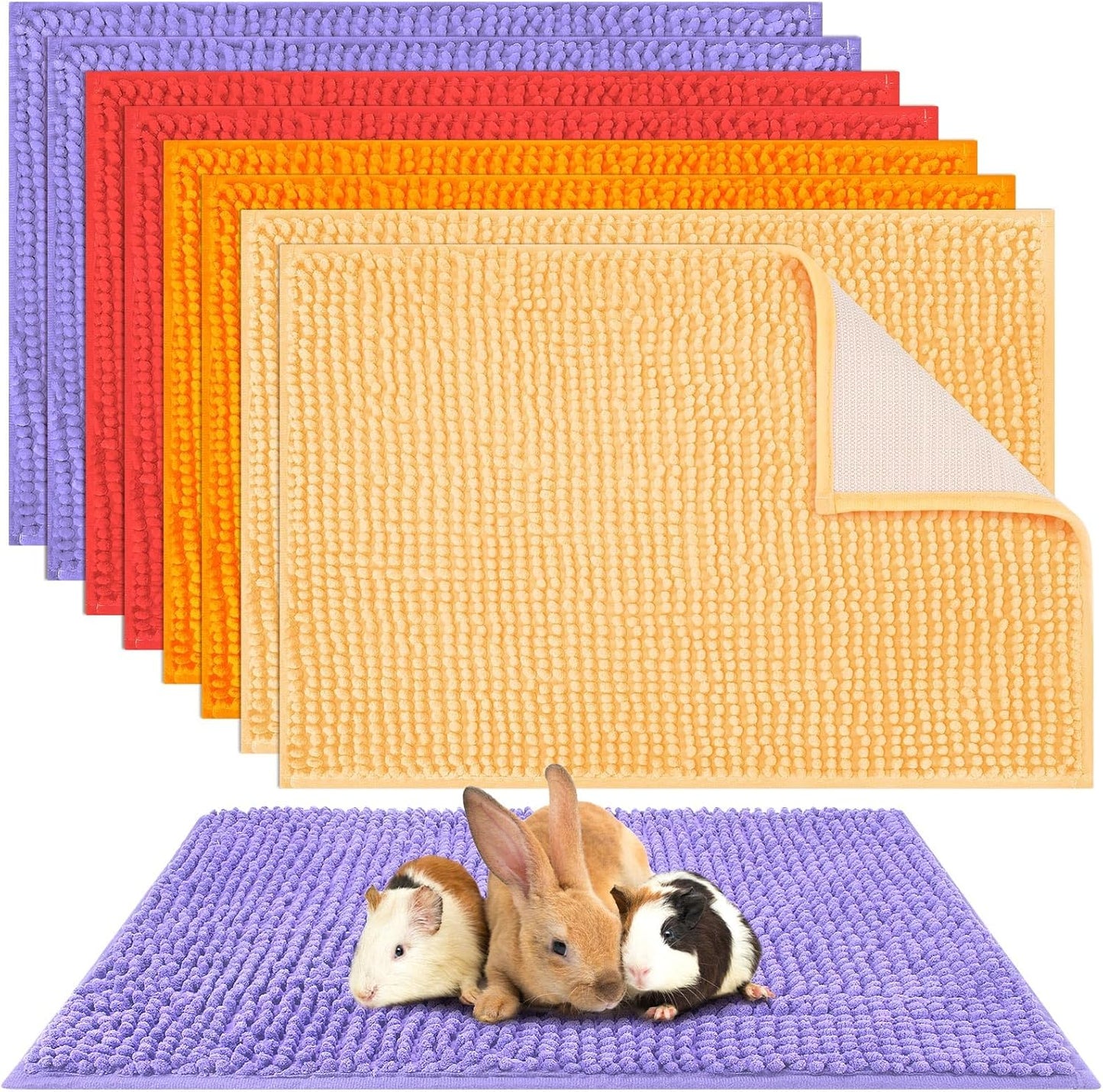 Barydat 8 Pcs Guinea Pig Cage Liner for Guinea Pig Cage Bedding Reusable Rabbit Mat Pad Washable Training Pad Animal Sleeping Bedding Mat(24x16'',Beige, Brown, Red, Orange)