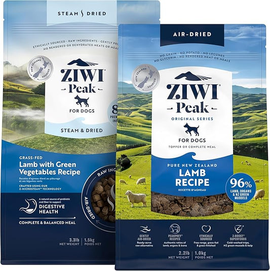 ZIWI Peak Medium Lamb Dry Dog Food Bundle - Air-Dried (35.2oz) + Steam & Dried (52.8oz) with Vegetables