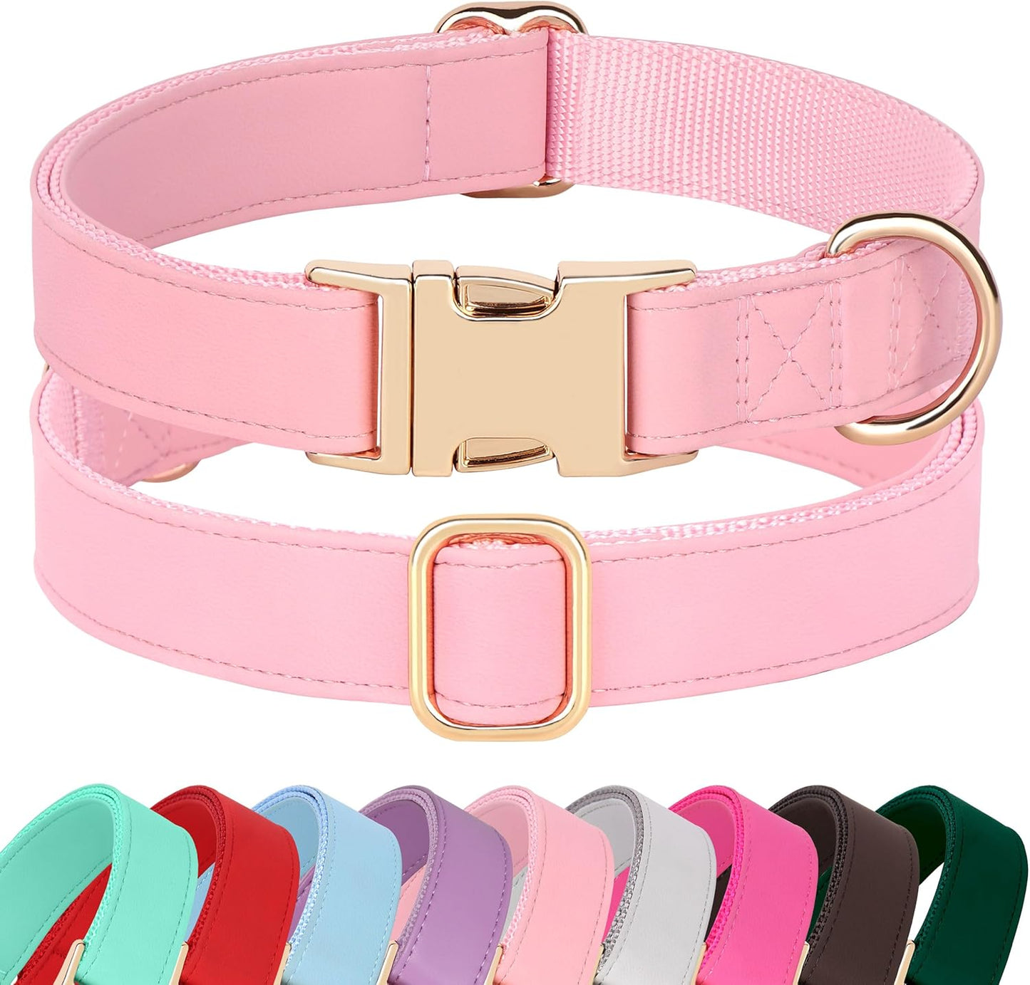 PET ARTIST Soft PU Leather Dog Collar, Bright & Classic Pink Dog Collar with Quick Release Rose Metal Buckle, Adjustable Nylon Padded Durable Pet Collars for Medium Dogs Girl, Neck Fit 13-19"