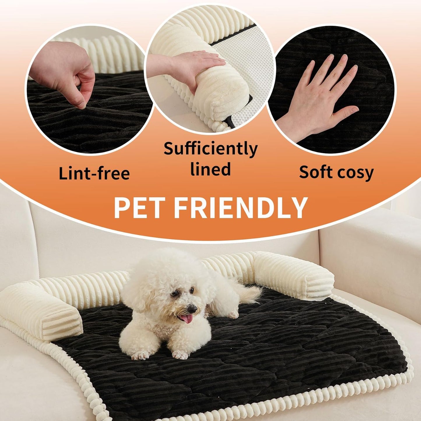 HAOMAIJIA Dog Couch Bed for Small Dogs, Non Slip Pet Couch Covers for Sofa Thick Soft Washable Dog Couch Cover Protector All Seasons Universal Dogs and Cats Bed Mat (Black, Small)