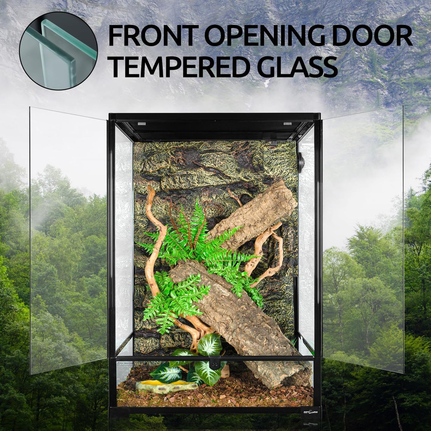 REPTIZOO 90 Gallon Reptile Terrarium 24" x 24" x 36" Large Glass Reptile Tank, Tall Terrarium with Front Opening Door and Top Screen Ventilation Easy Assembly Habitat Tank