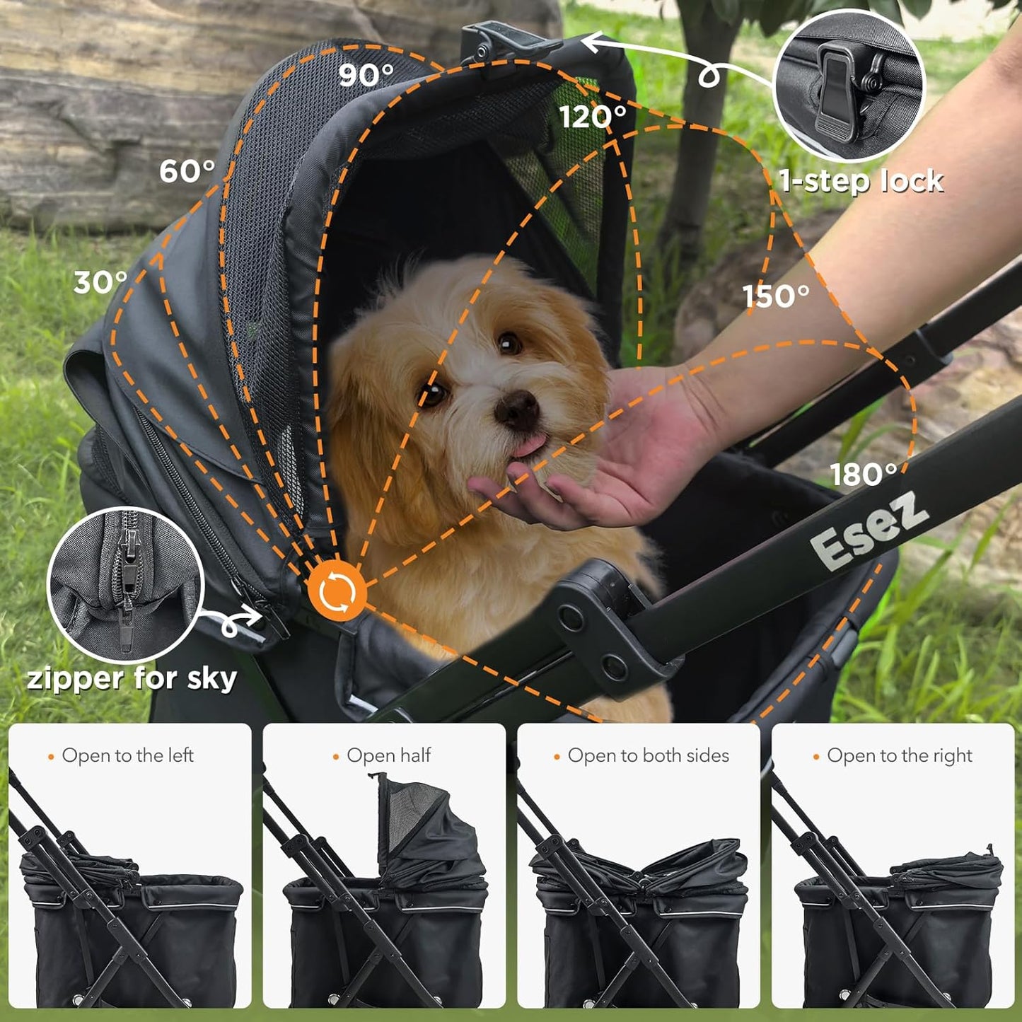 Pet Stroller for Small Dogs – No-Zip Deep Seat, Lightweight Compact Dog Stroller for Small Dogs & Cats with Reflective Trim Storage Basket Soft Waterproof Pad,Foldable Universal Coche para Perro