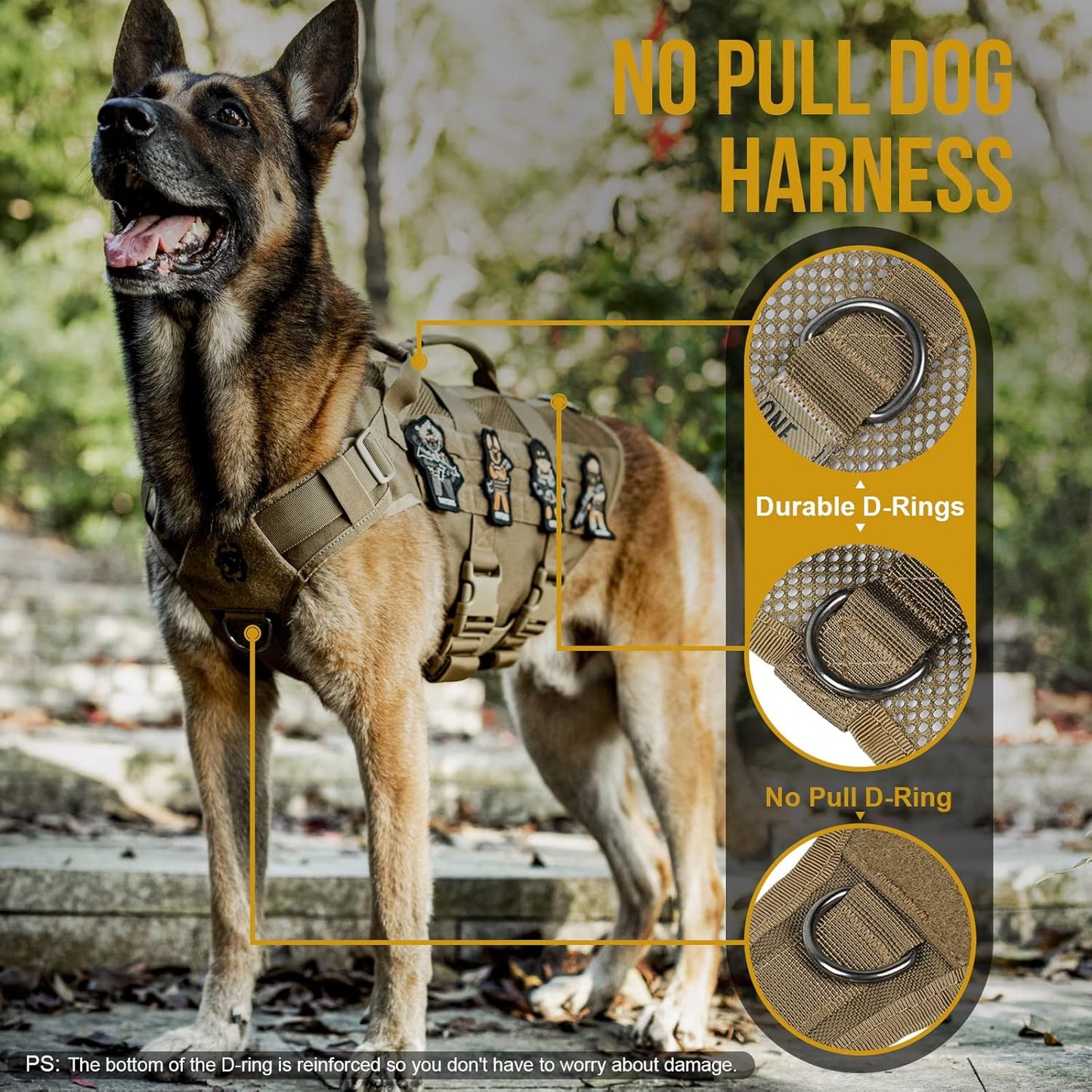 OneTigris No Pull Tactical Dog Harness for Medium Large Dog, Mesh Design Breathable Service Dog Vest with Handle, Military Dog Vest Harness with Molle Panels for Walking Hiking Training (XL, Brown)