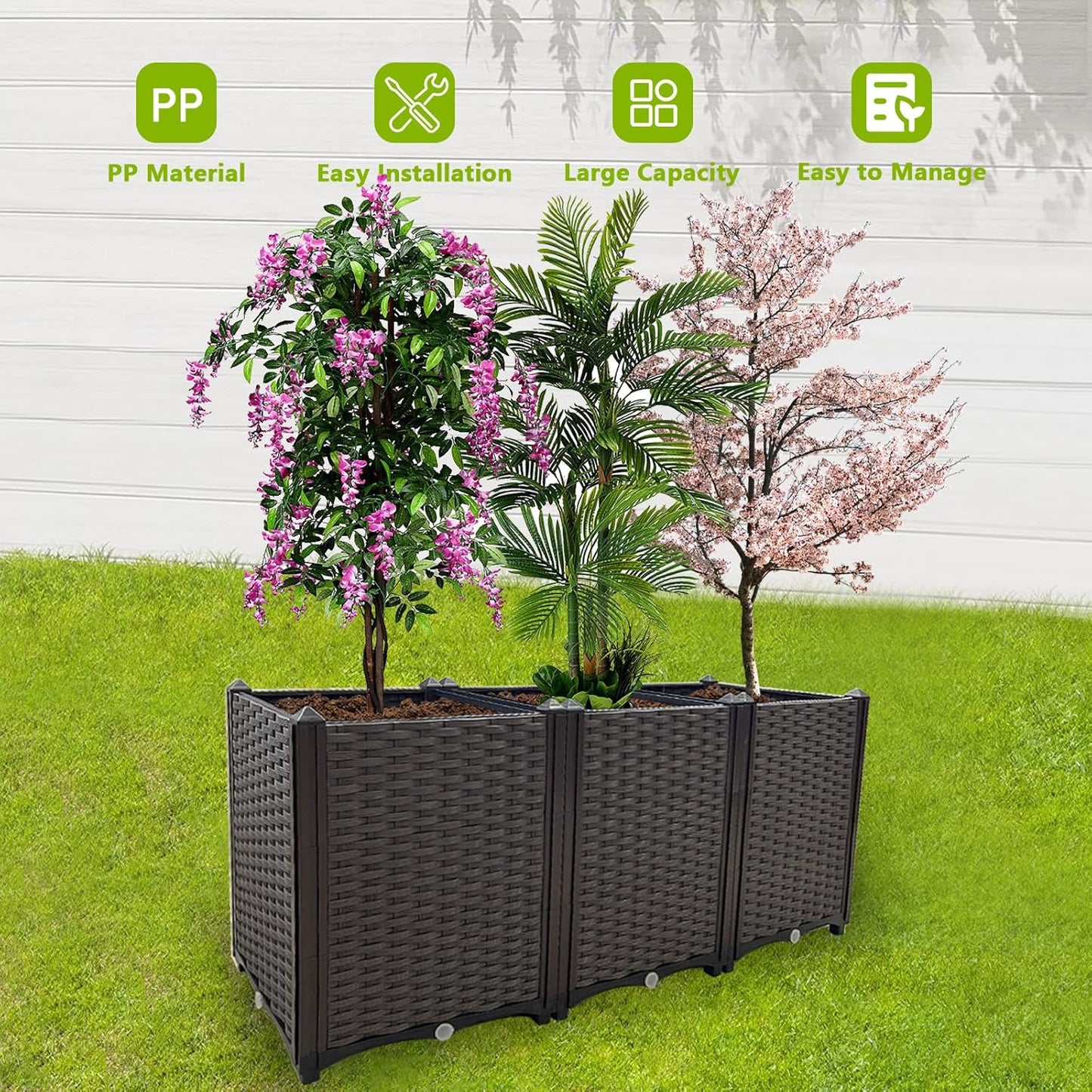 Raised Garden Bed Large Planters for Outdoor Plants Deepened Plant pots Planter Box Elevated Garden Patio Balcony Deck to Planting Flowers Vegetables Tomato and Herbs