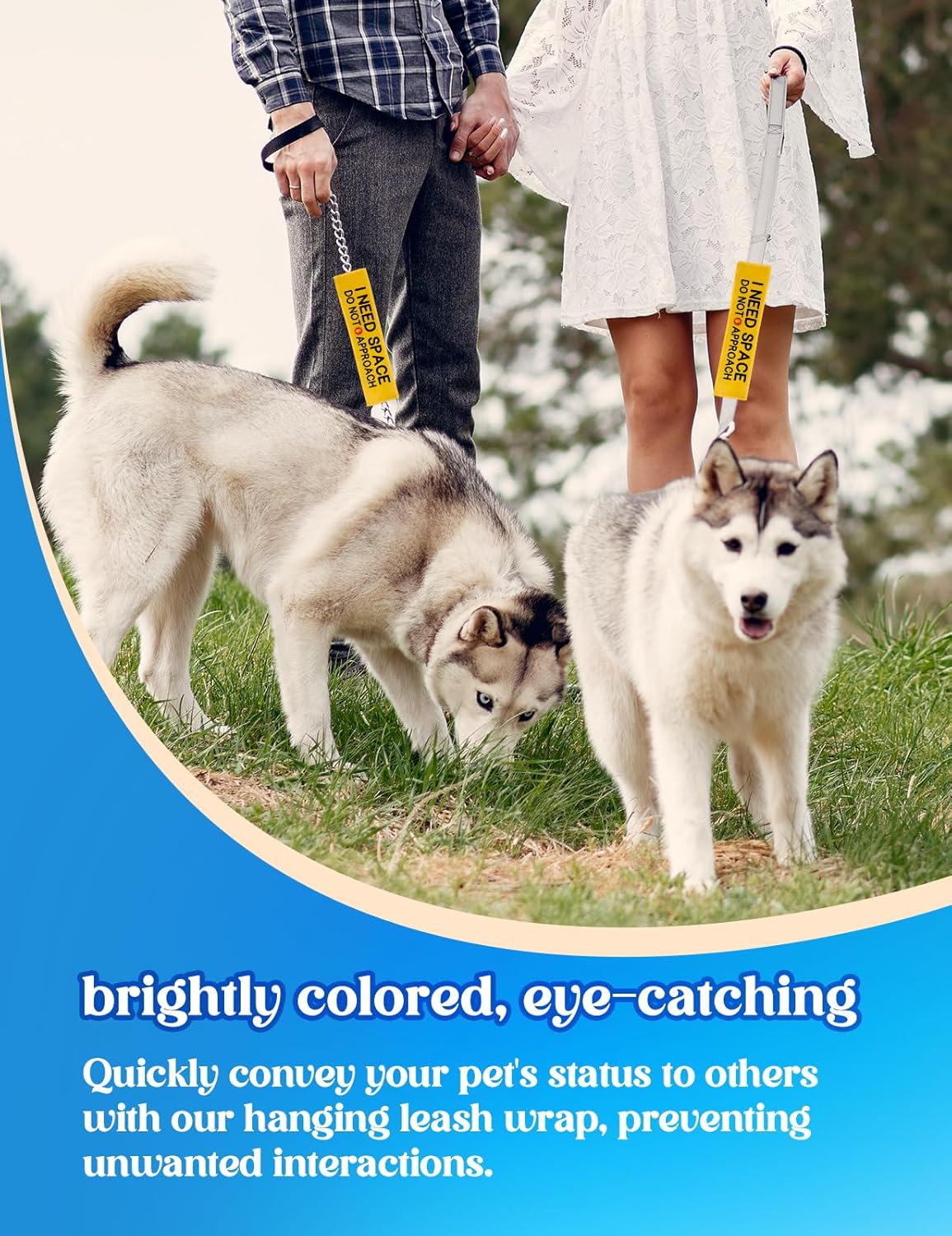 I Need Space Do Not Approach Dog Leash Sleeve, Funny Yellow Dog Leash Wrap Alert Hanging ID Patch Tag Do Not Pet Patch Pet Leash Sleeve Pet Birthday Gifts for Dog Owners