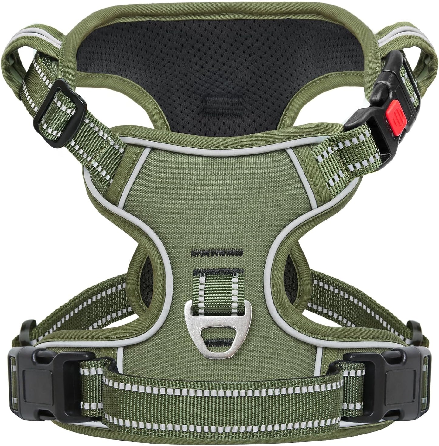 Timos Dog Harness Large Sized, No Pull Pet Harness with Neck Lockable Snap,No Choke Front Clip Dog Reflective Vest,Adjustable Metal Rings 3 Buckles,Easy Control Handle for Large Dogs Green XL