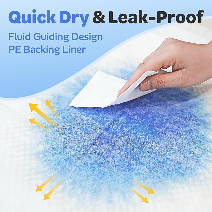 Disposable Puppy Pads, Absorbent Pee Pads for Baby 100 Count 22"x22", Leak Proof Quick Drying Incontinence Bed Underpads, Dog Potty Training Wee Wee Pads with Anti-Slip Adhesive Strips