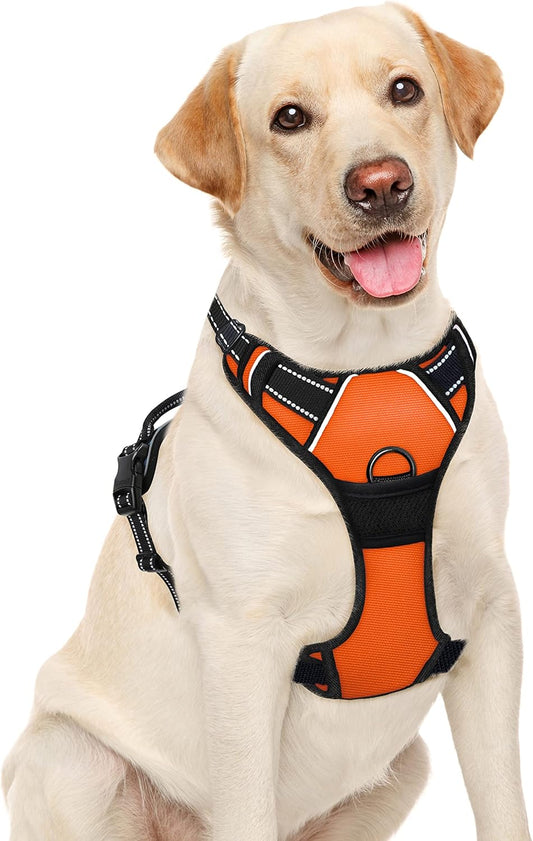 BARKBAY No Pull Dog Harness Large Step in Reflective Dog Harness with Front Clip and Easy Control Handle for Walking Training Running(Orange,L)