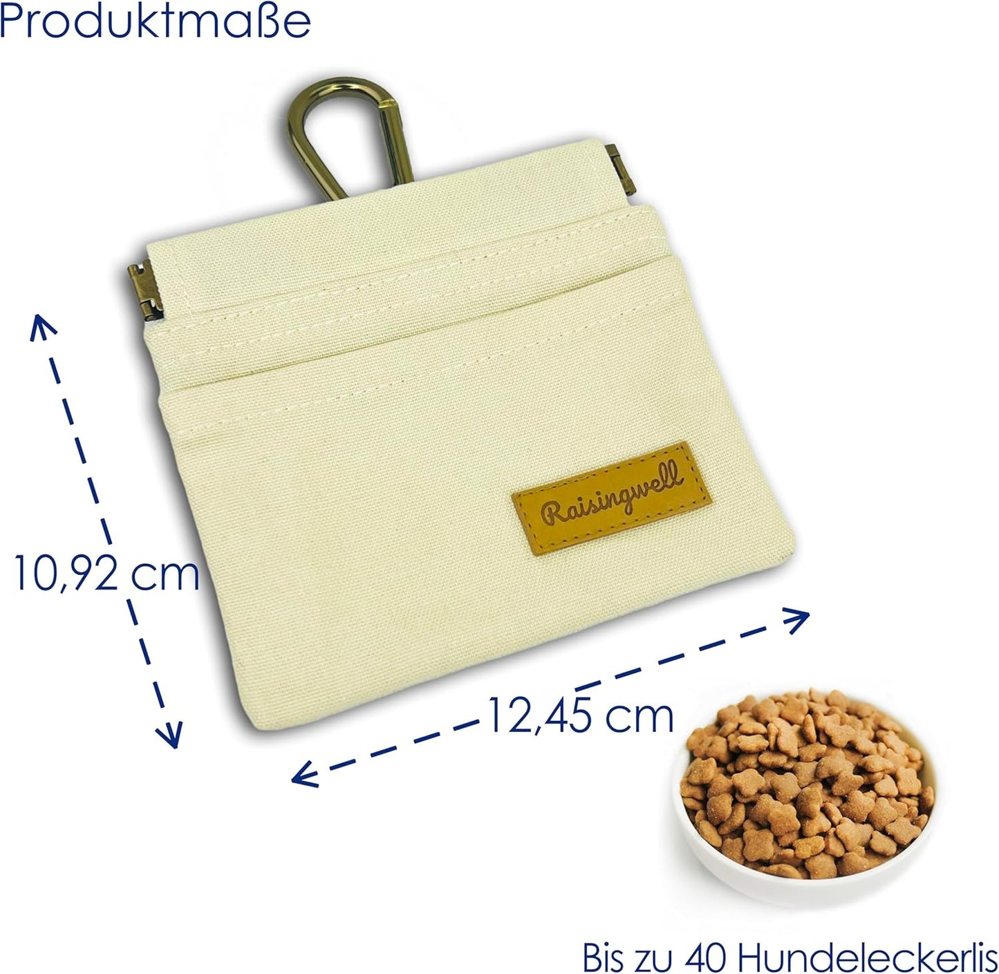 Dog Treat Pouch, Lvory Pocket Sized Pet Training Pouch, Cotton Fabric, Hand Free Dog Walking Bag with Carabiner, Self-Closing Pet Feed Snack Reward, for Puppy Travel or Outdoor Use