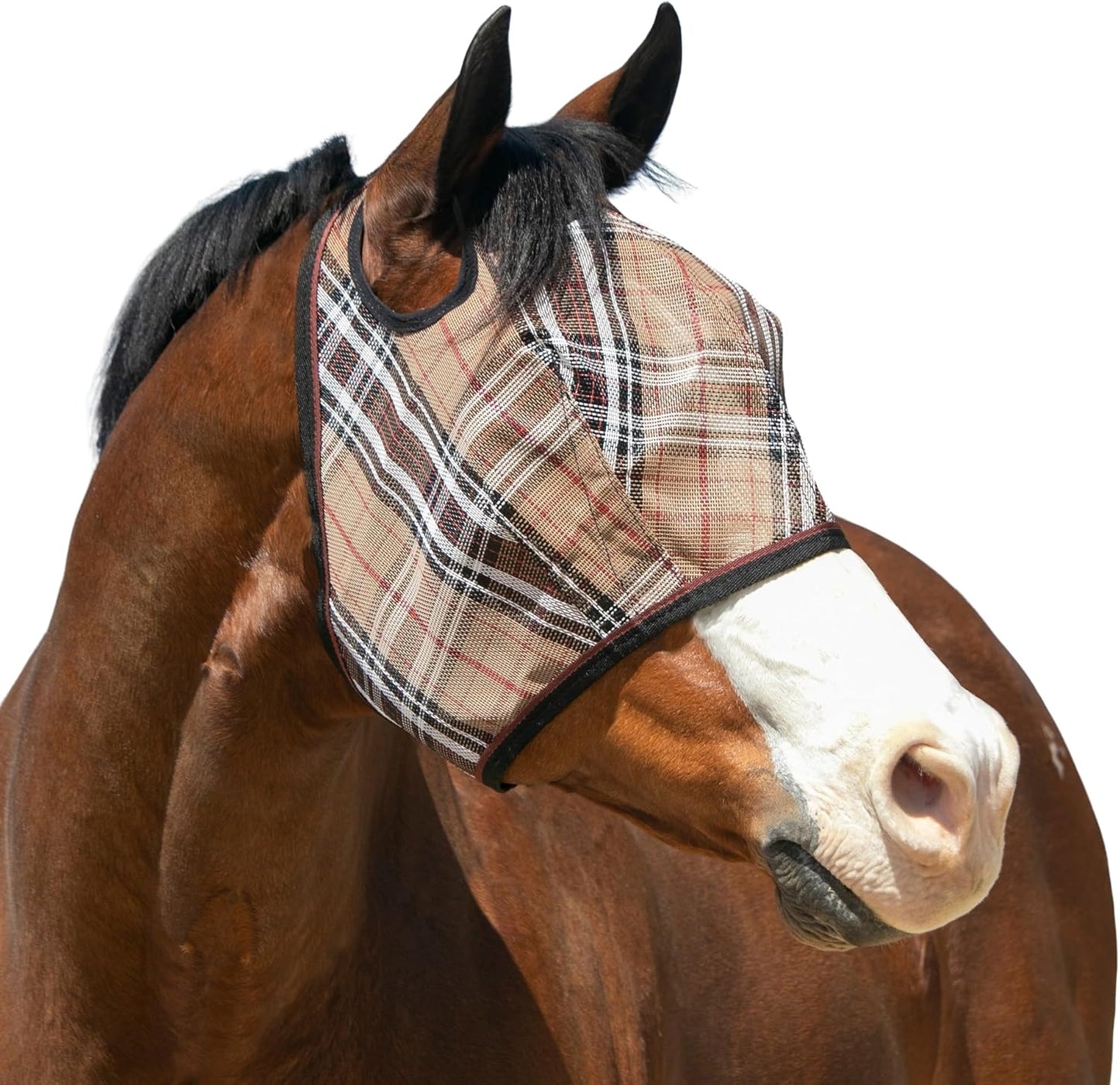 Kensington UV Horse Fly Mask with Web Trim - Protective Mask with Dual Ear Opening & Forelock Freedom - Large, Deluxe Black
