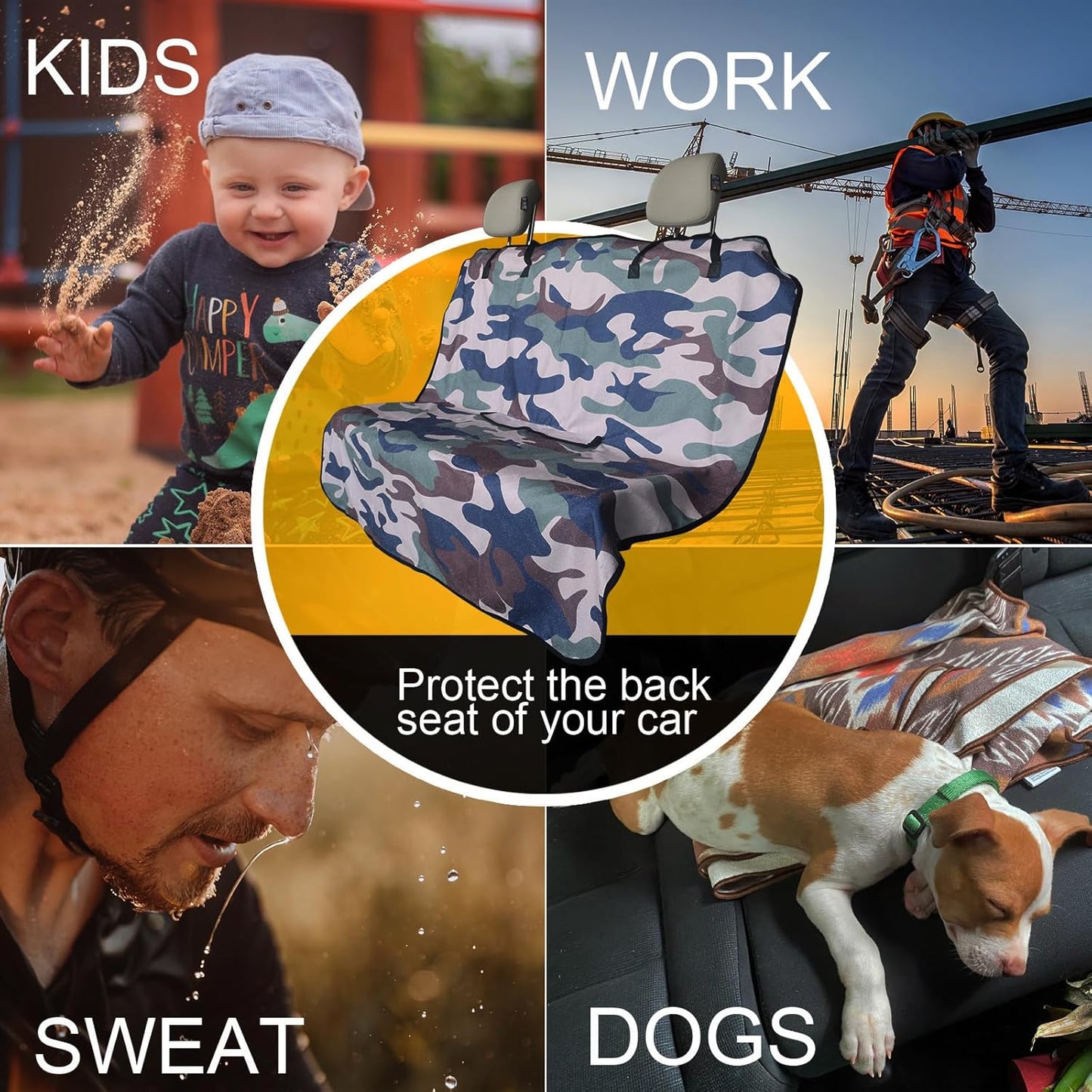 Back Seat Cover for Car Trucks Van SUV,Waterproof Rear Bench Towel Seat Covers for Dogs and Kids,Automotive Backseat Protector (Camouflage)