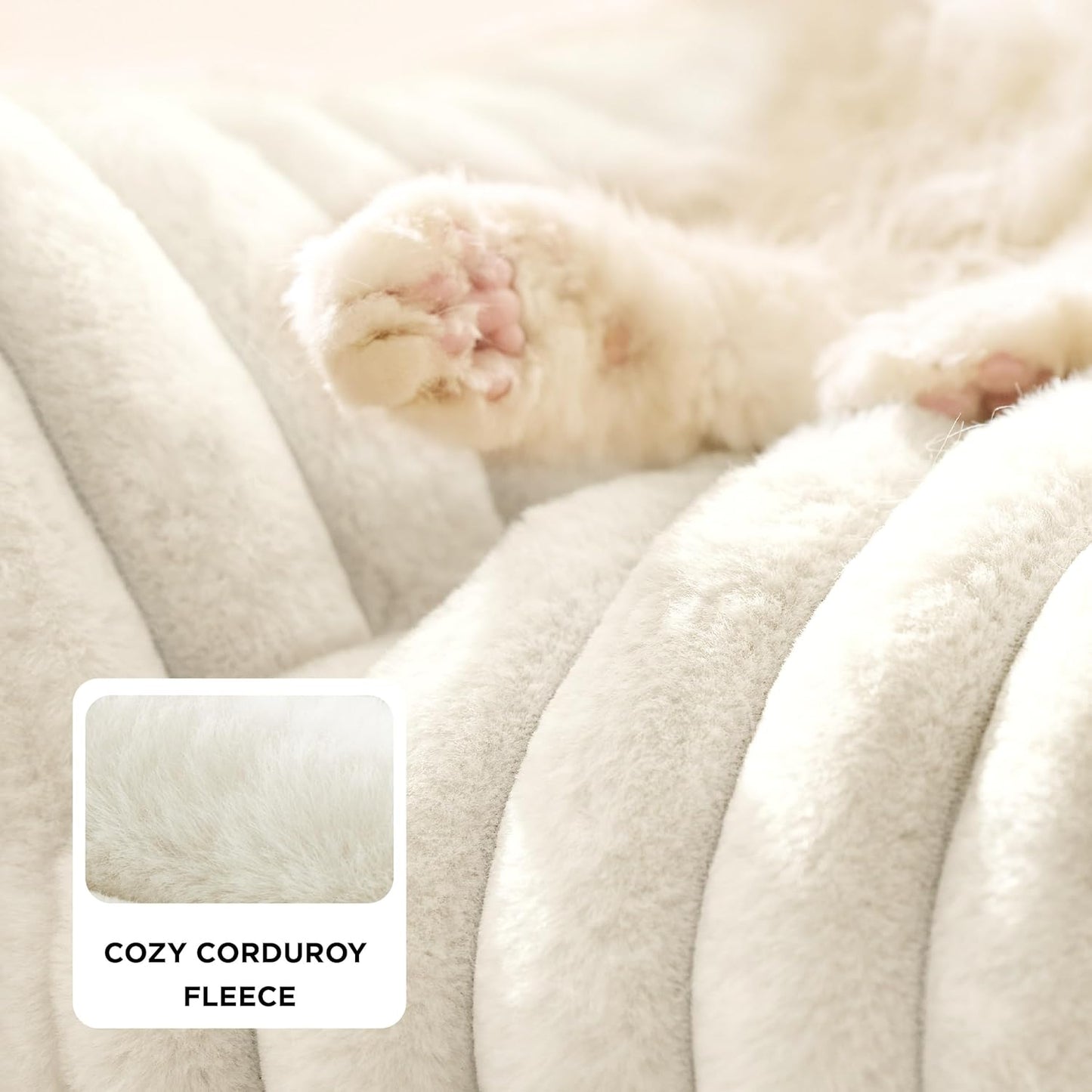 Bedsure Cute Couch for Pets - Fluffy Pet Sofa with Premium Soft Corduroy Fleece, Fuzzy Cat Beds for Indoor Cat with Removable Washable Cover, Supportive Pet Chair, 24inch, Cream