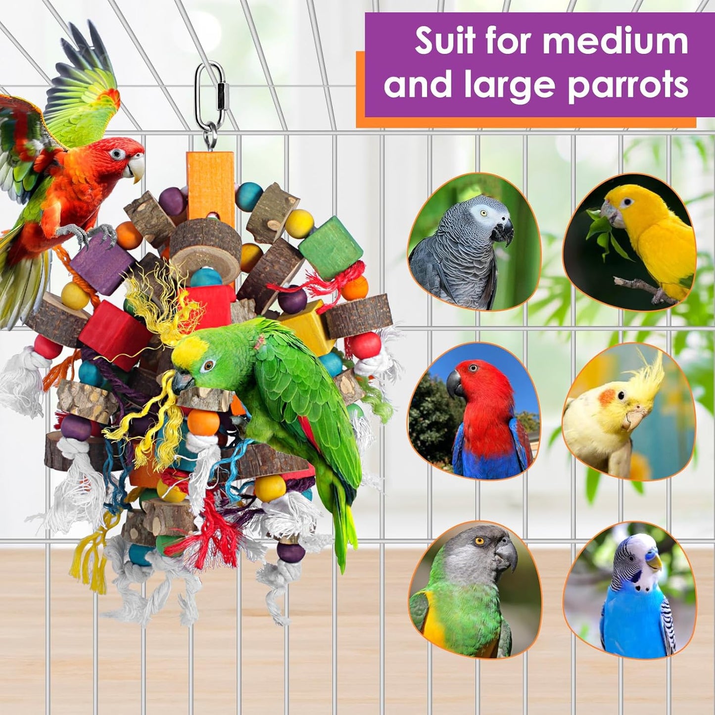 Parrot Toys 15.7 Inch Natural Material Bird Toys for Medium & Large Parrots Macaw Cockatiels Parakeets Cockatoo Conure Pet Bird Supplies