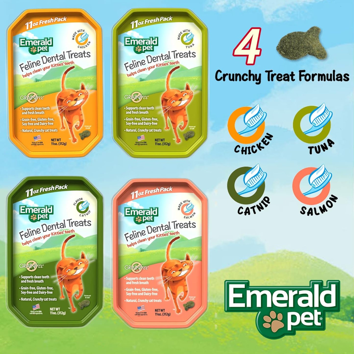 Feline Dental Treats — Tasty and Crunchy Cat Dental Treats Grain Free — Natural Dental Treats to Clean Cat Teeth, Freshen Cat Breath, and Reduce Plaque and Tartar Buildup — Catnip Treats, 11 oz