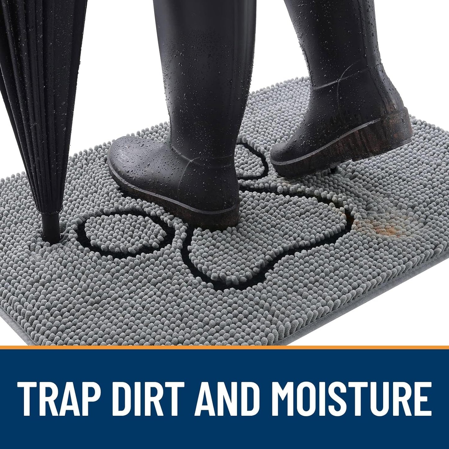 OLANLY Door Mat for Muddy Dog Paws 59x35, Ultra Absorbent Chenille Mud Doormat with Paw Print Design, Non-Slip Washable Doormat for Indoor Entryway, Quick-Dry Pet Bed Mats for Dirty Dogs, Grey