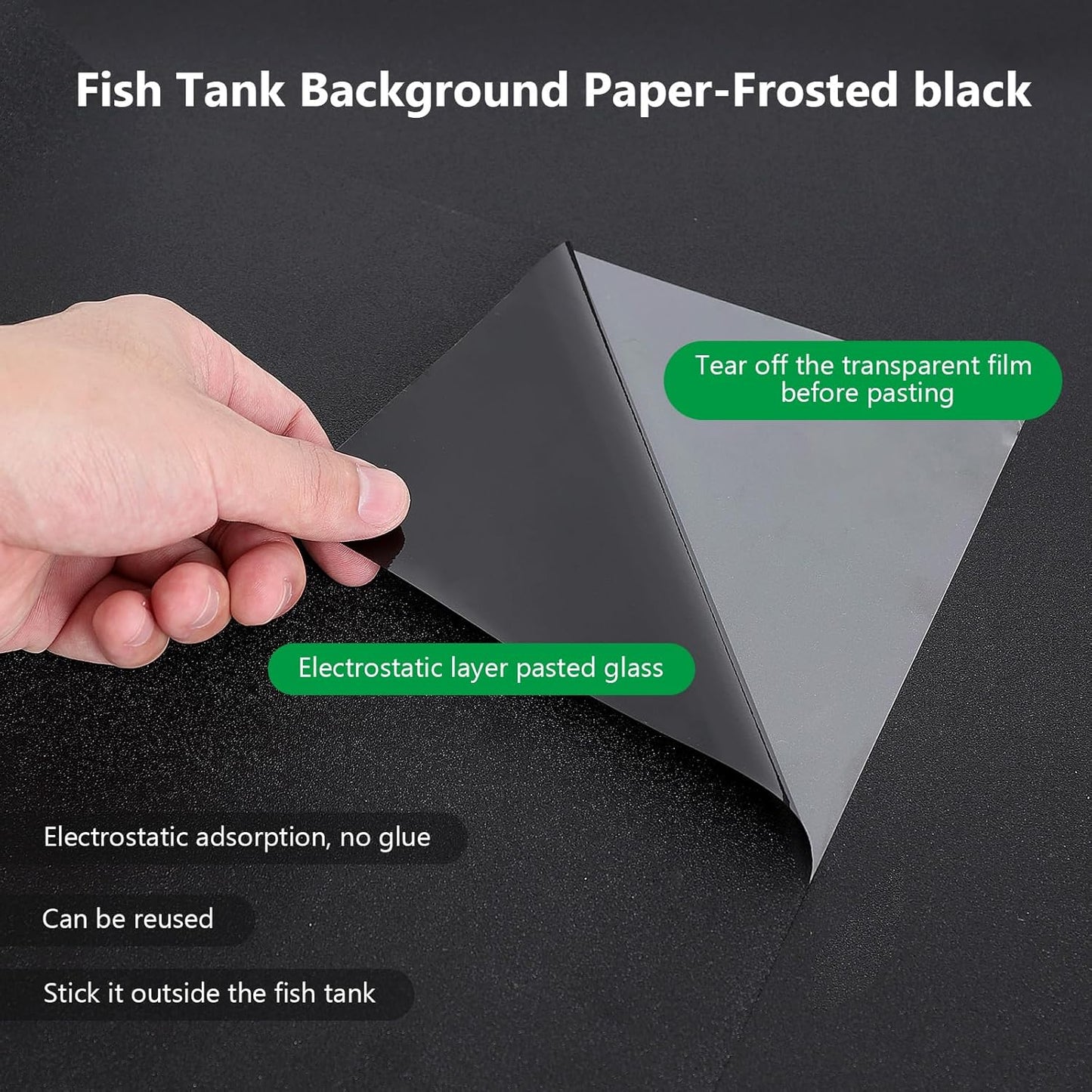 Aquarium Background Paper Decor Fish Tank Backdrop Wallpaper Electrostatic Adhesive, No Glue, Easy to Install, Reusable (17.7“H×47.2”L, Black)