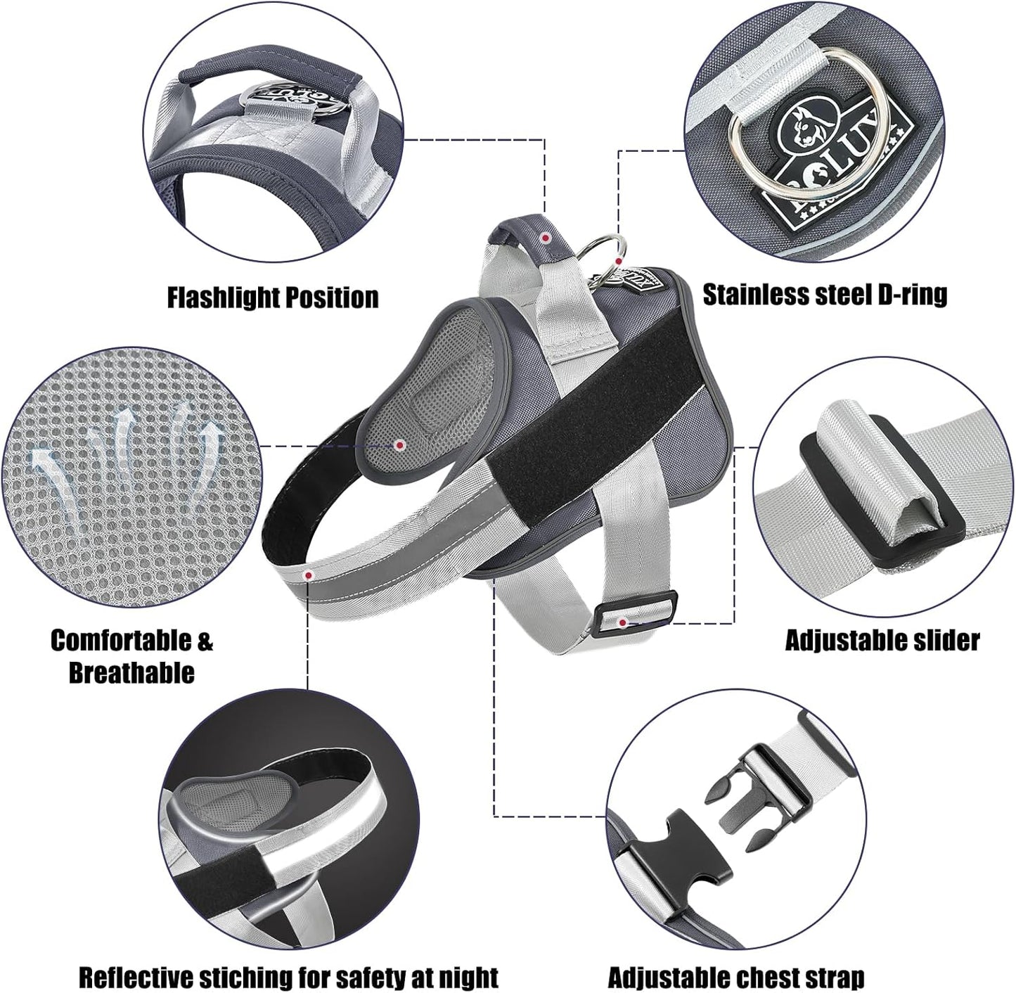 Bolux Dog Harness, No-Pull Reflective Dog Vest, Breathable Adjustable Pet Harness with Handle for Outdoor Walking - No More Pulling, Tugging or Choking