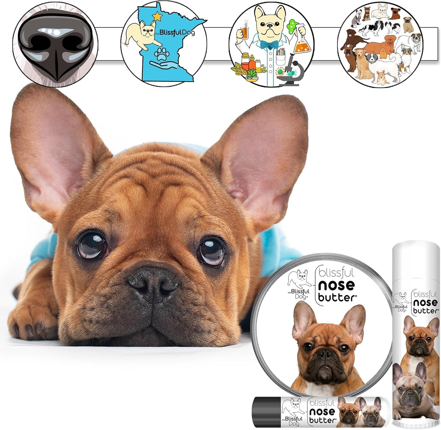 The Blissful Dog Black Masked Fawn French Bulldog Unscented Nose Butter, 0.50-Ounce