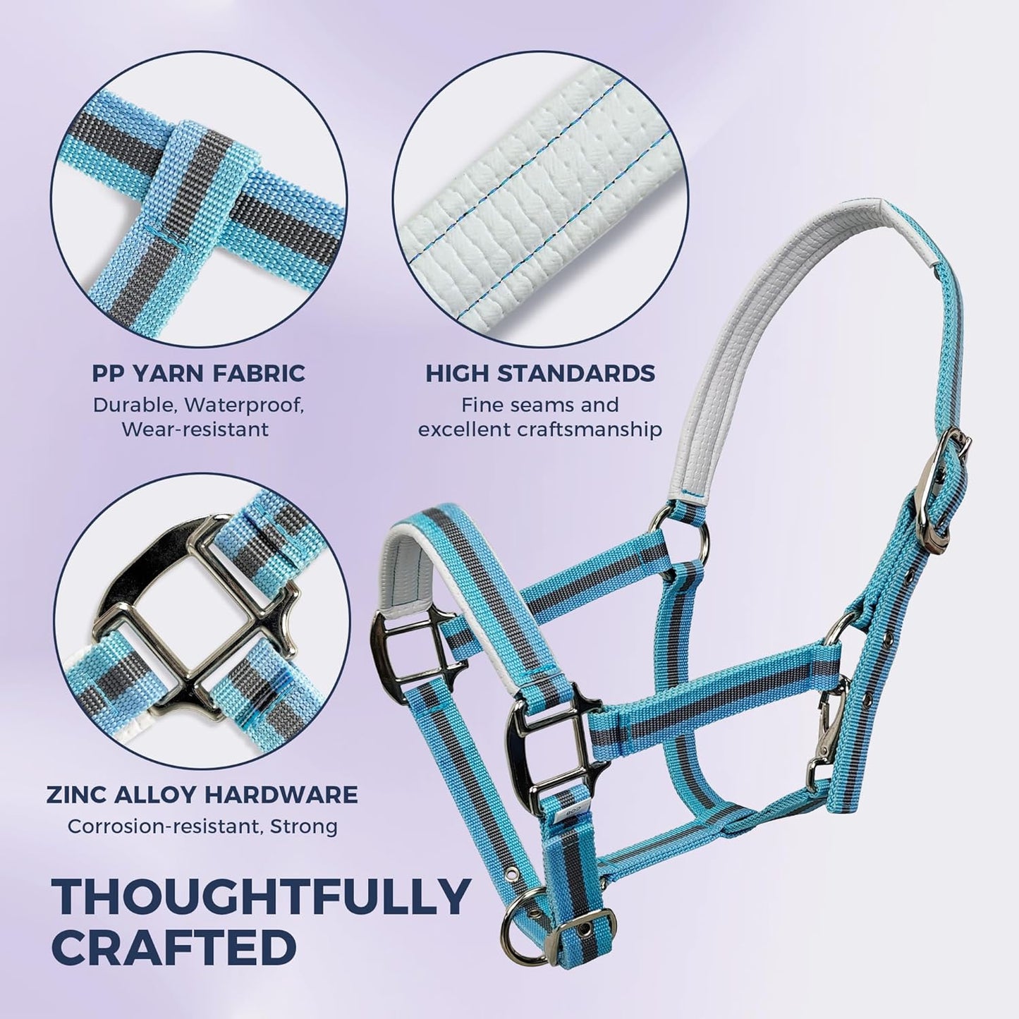 JWODVNTH Adjustable Horse Halter with PP Webbing, Durable Horse Halters with Zinc Alloy Hardware, Horses Training Equipment to Prevent Friction for Training, Competitions ＆ Daily