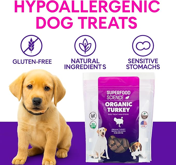 Organic Dog Treats – Turkey Dog Treats That Are Healthy, Low Calorie & Hypoallergenic Limited Ingredient Semi-Soft Bites, Natural Puppy Training Treats for Sensitive Stomachs, Made in USA, 5 oz