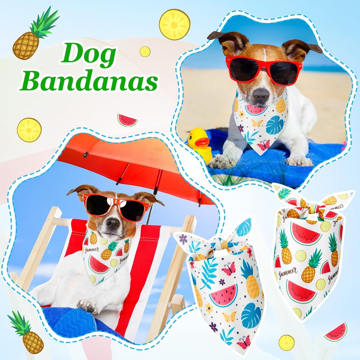 100 Pcs Fruit Dog Bandanas Bulk Summer Bandanas for Dogs Hawaiian Soft Bibs Adjustable Triangle Scarf for Small Medium Large Pet Costume