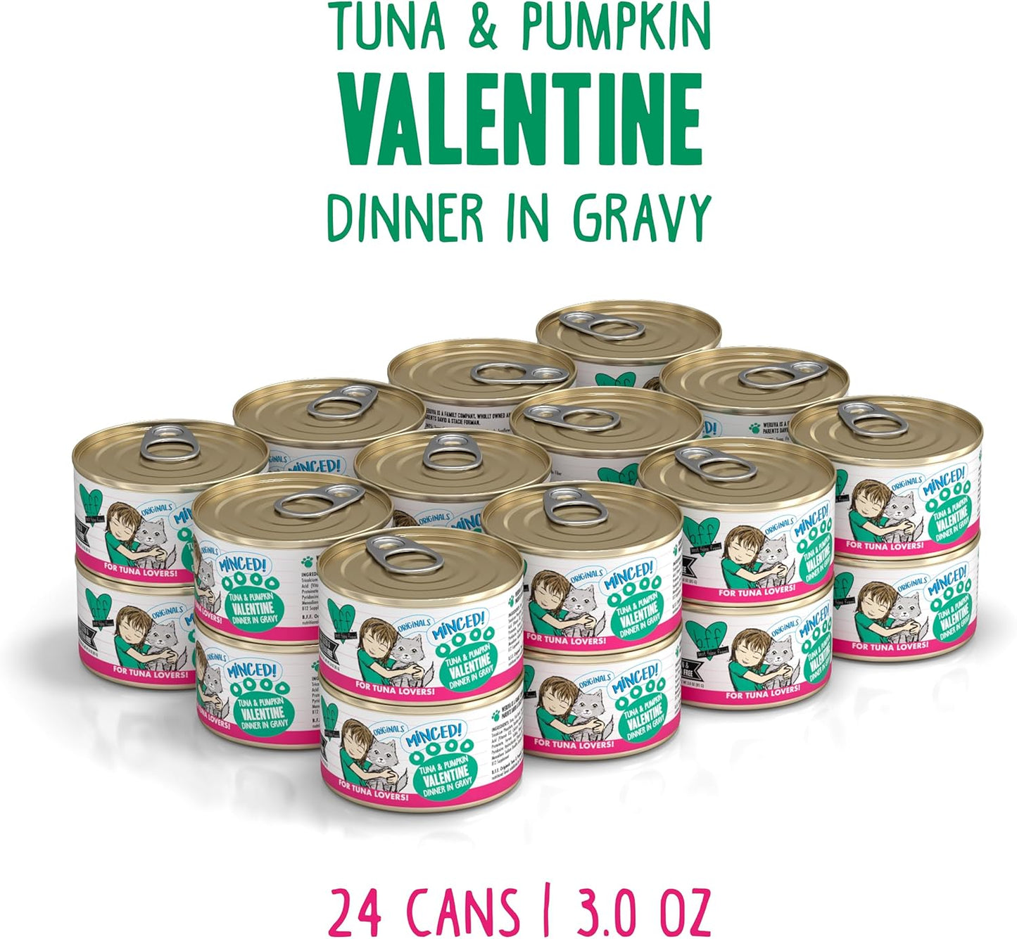Weruva BFF Minced Natural Wet Cat Food, Tuna and Pumpkin Valentine in Gravy, 3oz Can, Pack of 24