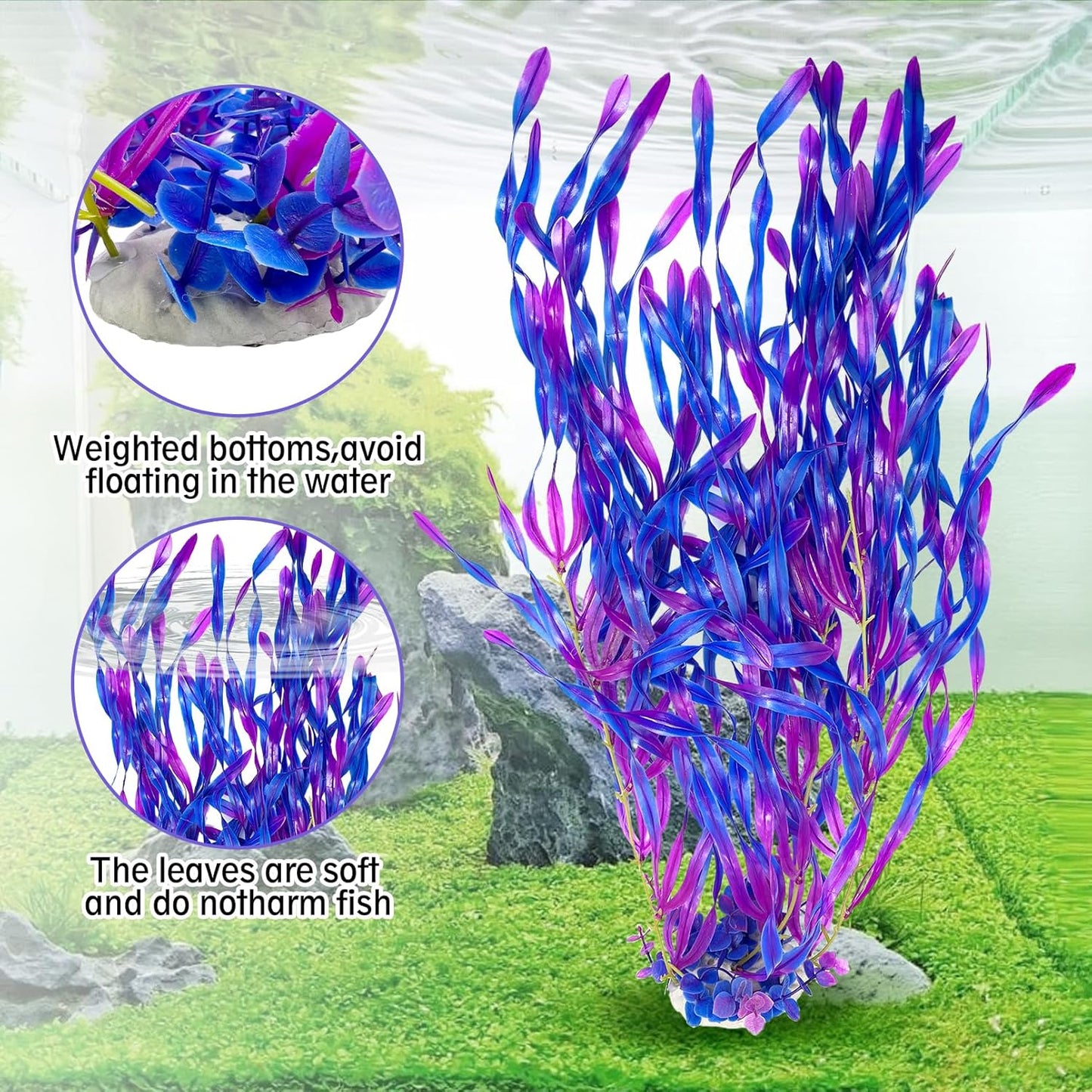 Hamiledyi Tall Aquarium Plants 23 Inches - Fish Tank Decorations, Artificial Green Water Plants Grass Cluster, Soft Plastic Fake Decor 2PCS（Purple Style C）