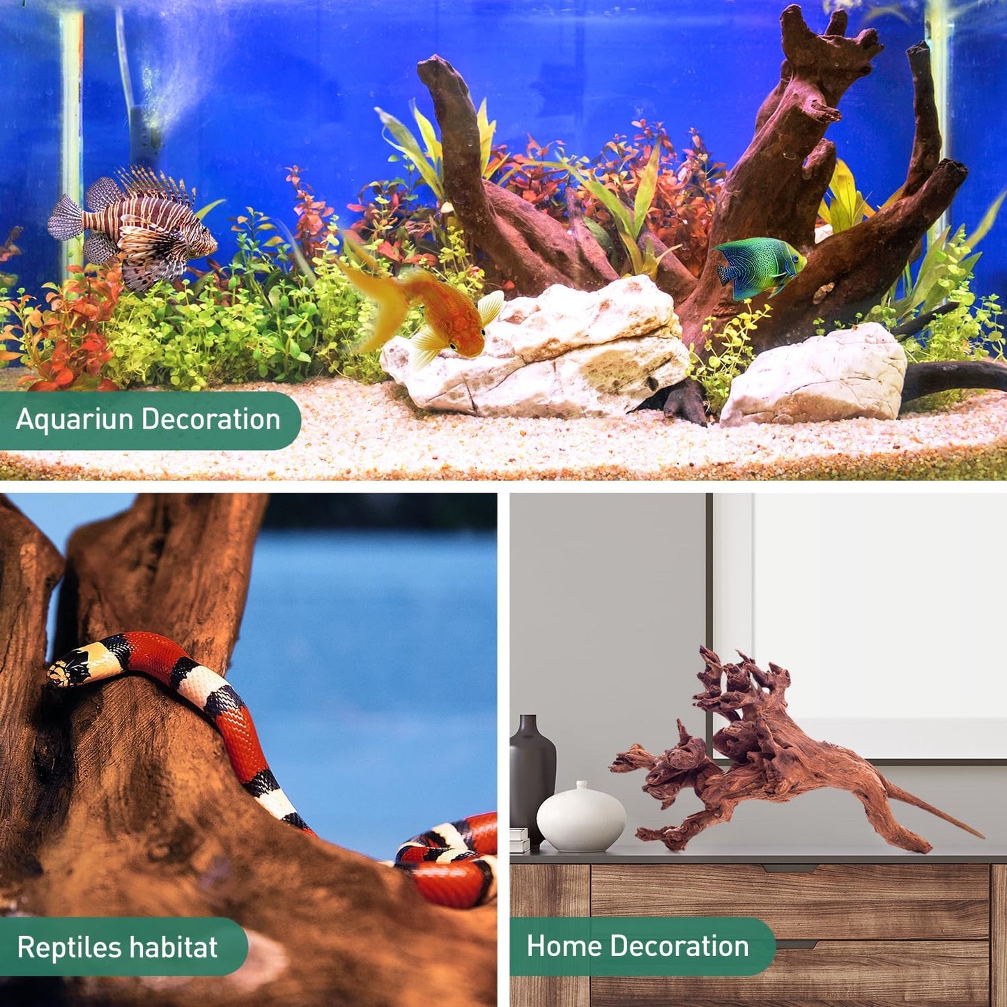 WDEFUN Natural Driftwood for Aquarium Decor, 2-Piece 10''-14'' Large Driftwood for Decorations on Fish Tank, Reptiles Bearded Dragon Accessories or Air Plants