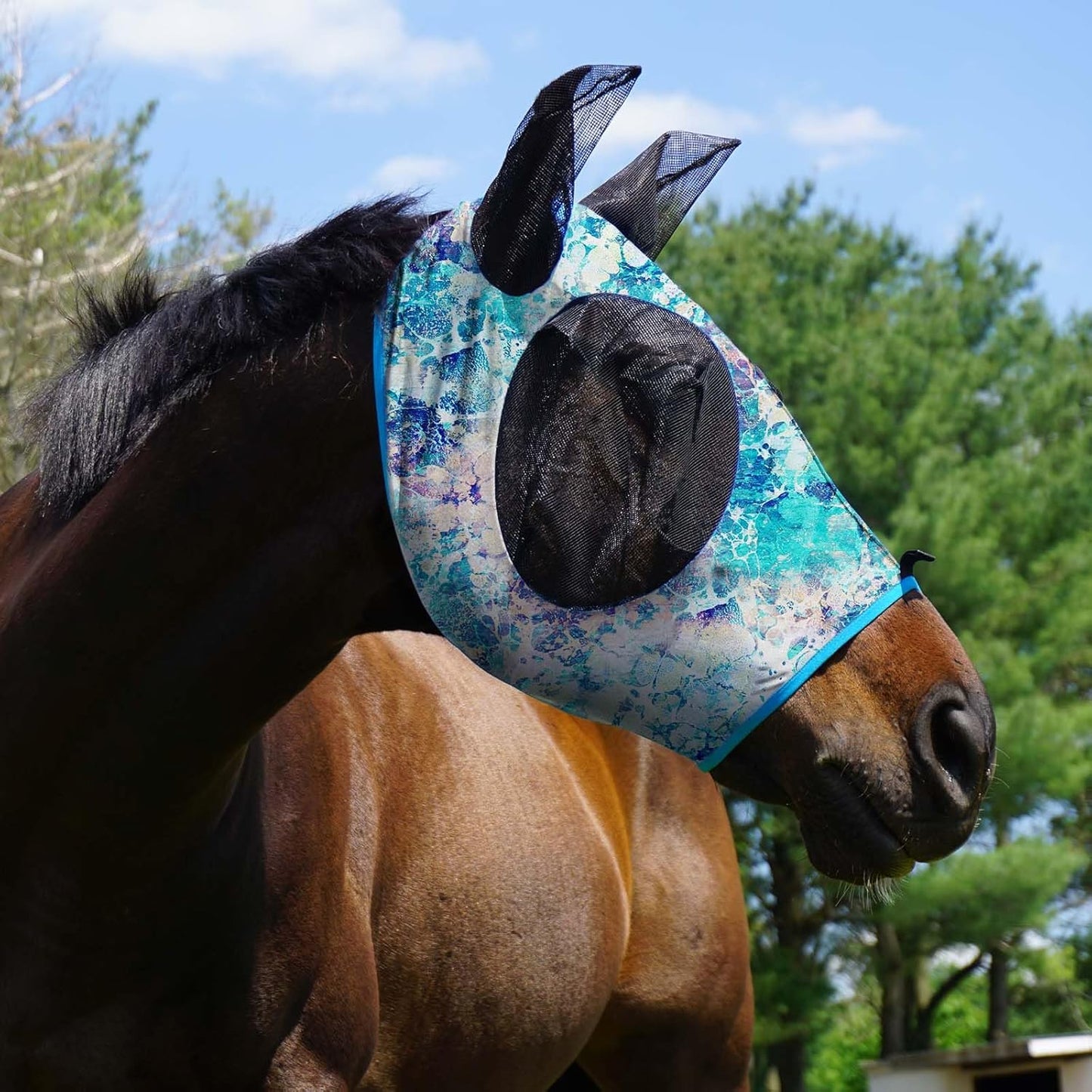 Harrison Howard Super Comfort Stretchy Fly Mask Large Eye Space with UV Protection Soft on Skin with Breathability Pastel Mix XL Extra Full Size