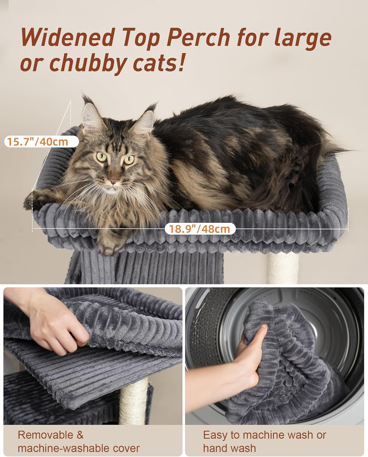 Cat Tree for Large Cat, 22.8” Cat Tower with Scratching Post, 20.9 * 15.7in Perch Bed for Adult Cats, Cat Condo with 2 Caves for Indoor Cats, Dark Gray