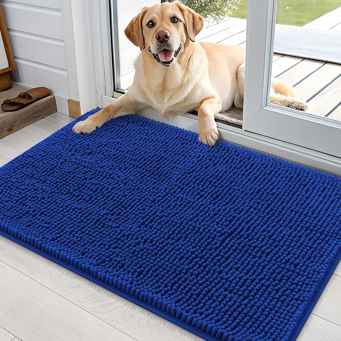 OLANLY Dog Door Mat for Muddy Paws 36x24, Absorbs Moisture and Dirt, Absorbent Non-Slip Washable Doormat, Quick Dry Chenille Mud Mat for Dogs, Entry Indoor Entryway Carpet for Inside Floor, Royal Blue