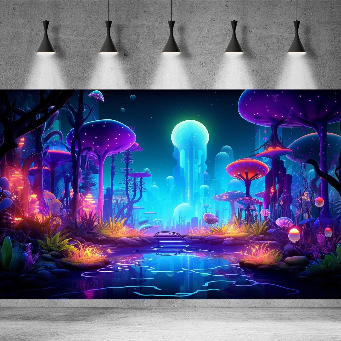 Fantasy Forest Aquarium Background Mysterious Plants Abstract Mushrooms Cartoon Style Forest Terrarium Backdrop Tranquil Stream Fish Tank Background Wallpaper Poster Decor Vinyl 24x16in