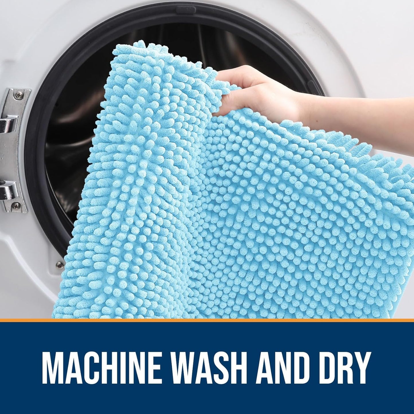 OLANLY Dog Door Mat for Muddy Paws 47x20, Absorbs Moisture and Dirt, Absorbent Non-Slip Washable Doormat, Quick Dry Chenille Mud Mat for Dogs, Entry Indoor Entryway Carpet for Inside Floor, Blue