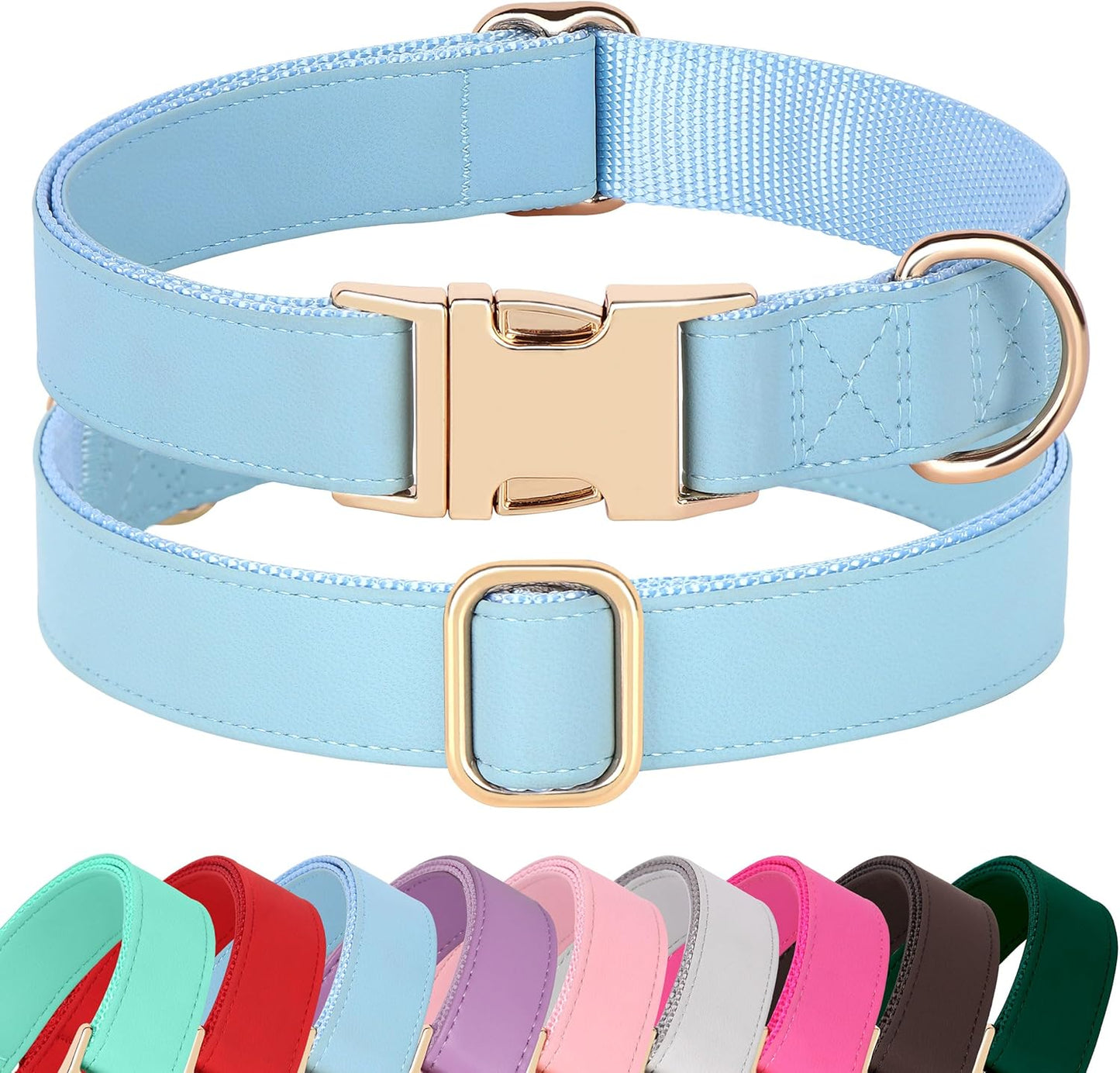 PET ARTIST Soft PU Leather Dog Collar for Small Dogs, Bright & Classic Nylon Padded Durable Dog Collar Leather with Quick Release Metal Buckle Adjustable for Male Dogs, Neck Fit 9-14"