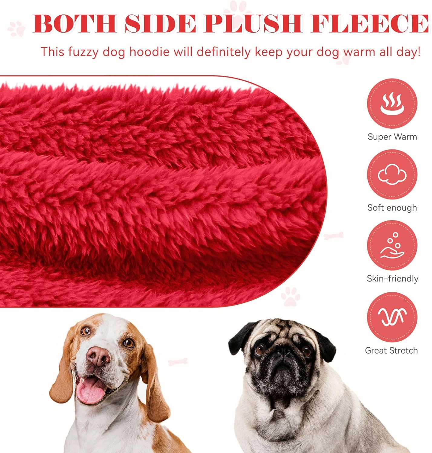 Fuzzy Dog Hoodie Dog Sweaters for Small Dogs Soft Double-Sided Plush Fleece Pet Sweater Clothes Pet Coats Sherpa Hooded Sweatshirt(Red-XS)